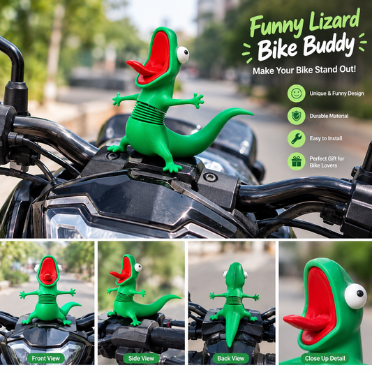 🦎 Funny Lizard Bike Buddy – Motorcycle and Car Handlebar Decoration- Green Color